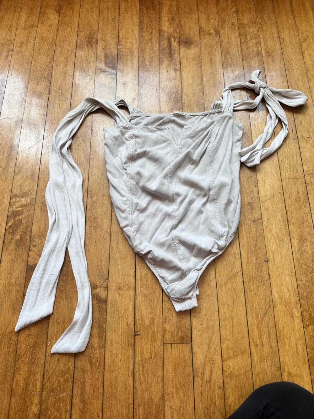 Free People V-Notch Linen Blend Top in Light Taupe